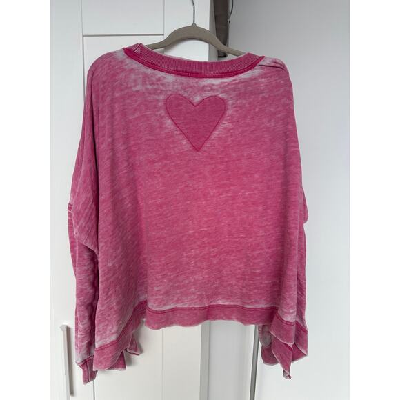 Free People Daisy Oversized Sweatshirt, Washed Dragonfruit Sorbet Pink, Size S - Picture 1 of 8